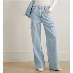 Agolde Minka High Rise Cargo Wide Leg Cotton Blend Blue Wash Jeans 32